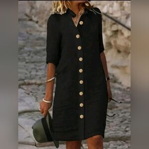 SHEIN Black Midi Dress with Button Detail